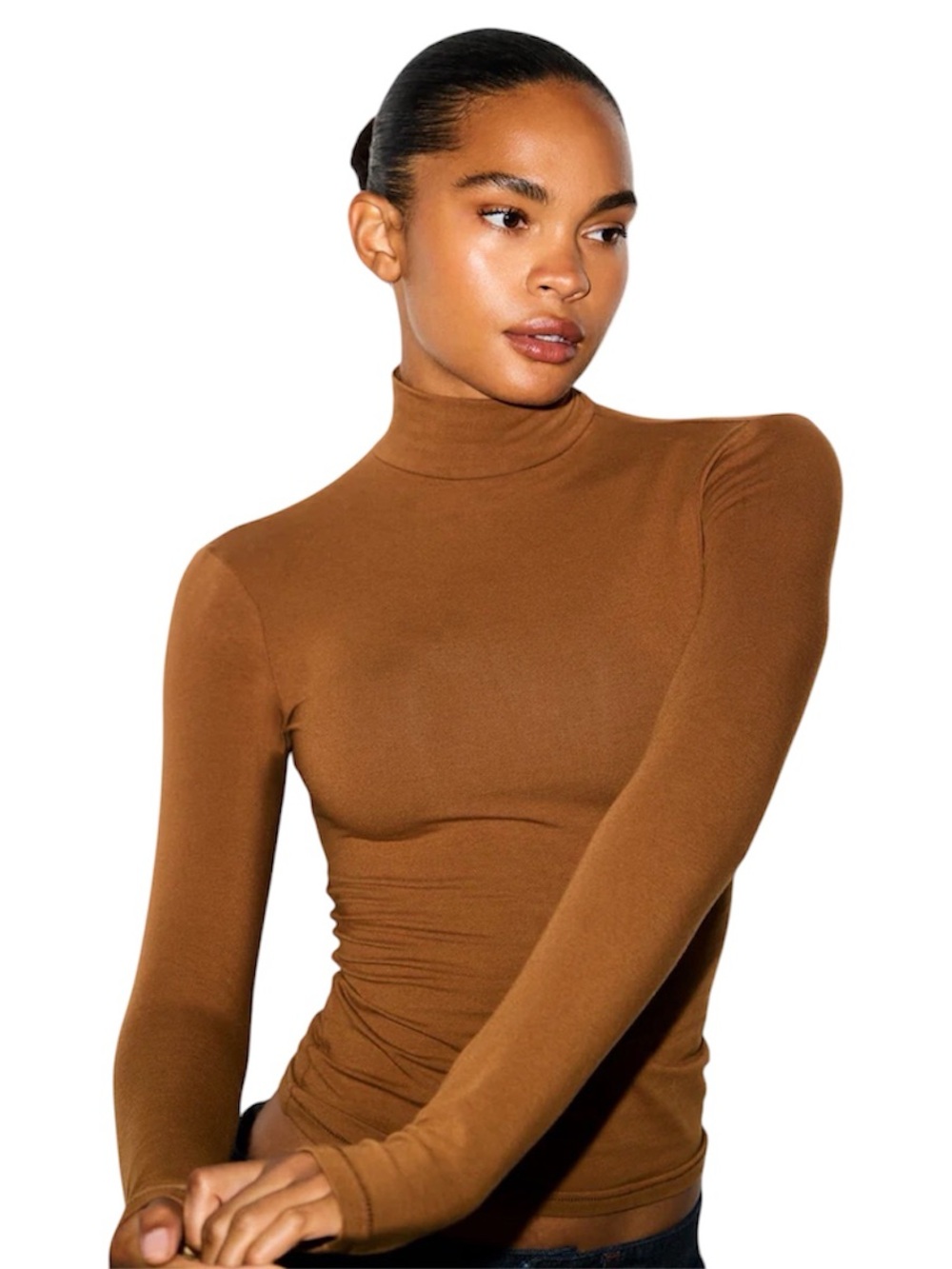 SKIMS Cotton Jersey Long Sleeve Turtleneck Chai Small NWT